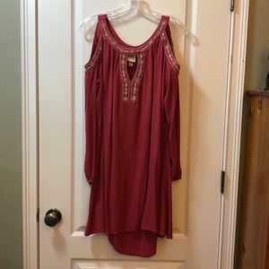 Know Rose red open shoulder dress.